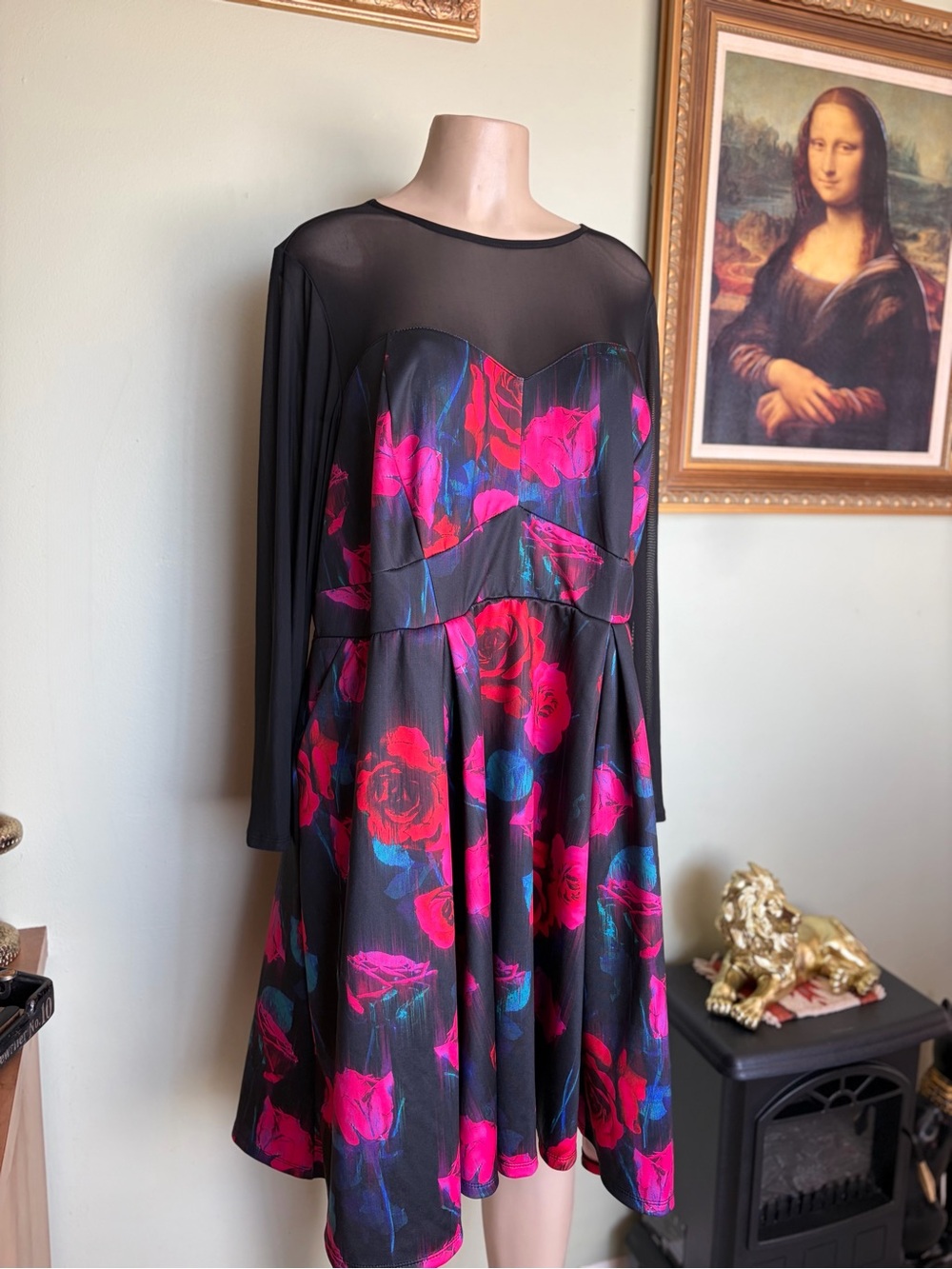 Torrid Black Sheer Floral Corset Lace Up Flare Dress Size 3 Dark Romantic Witchy - Picture 9 of 16